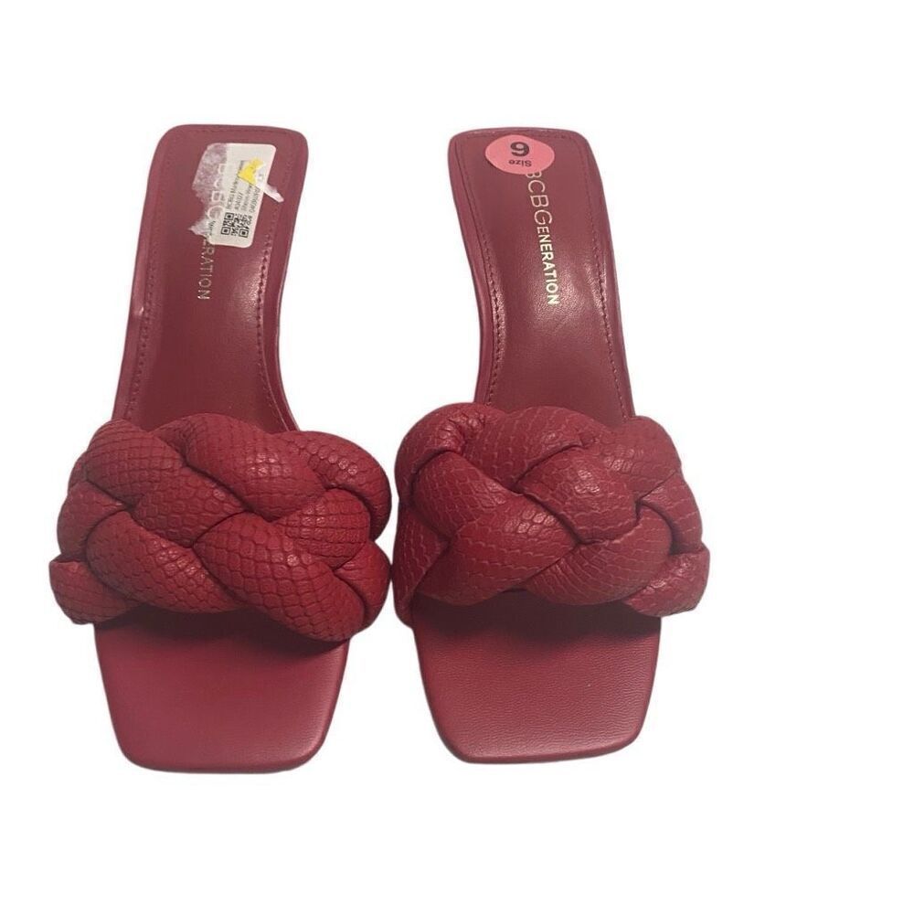 BCBGeneration Red Marlins Leather Snake Embossed Heel Slides Size 6 New With Def